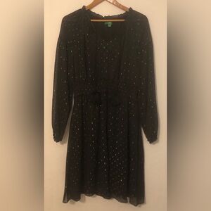 dip Black Long Sleeve Dress with Gold Accents